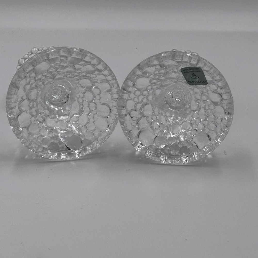 PartyLite Bubble Glass Taper Candle Holders 4.5" Pair Clear Textured Set of 2 - Picture 5 of 5